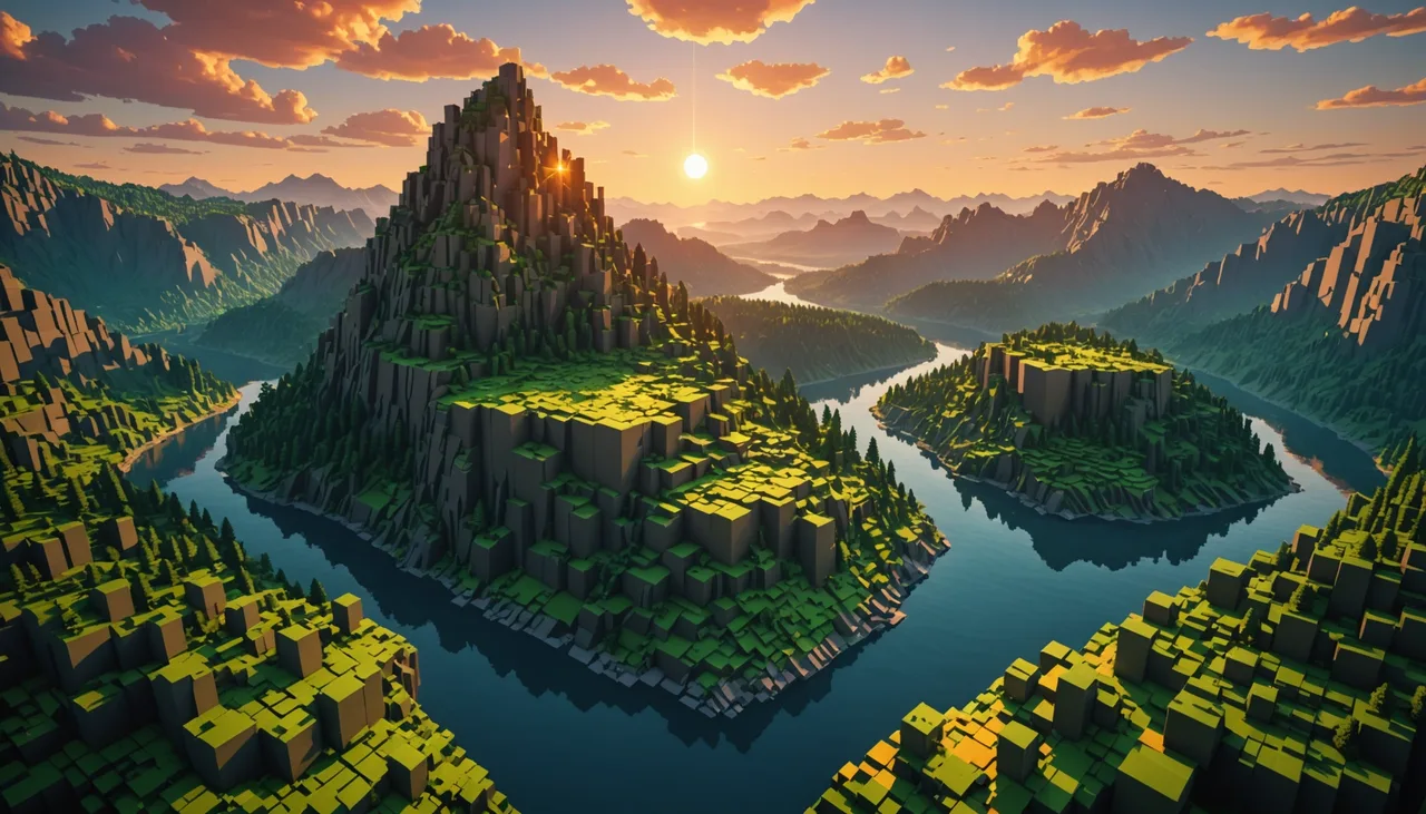 Best Minecraft server hosting — a vast voxel world at golden hour