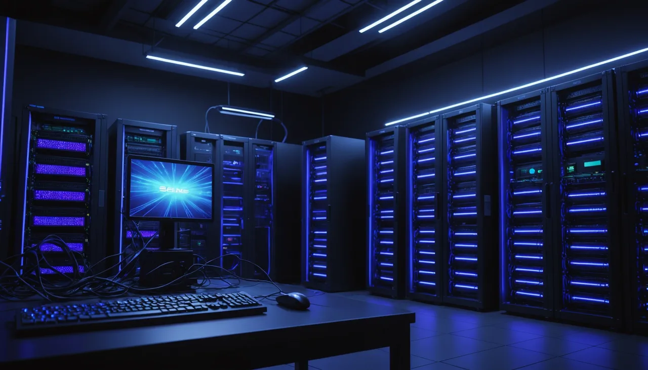 Cheapest game server hosting — a modern neon-lit data center
