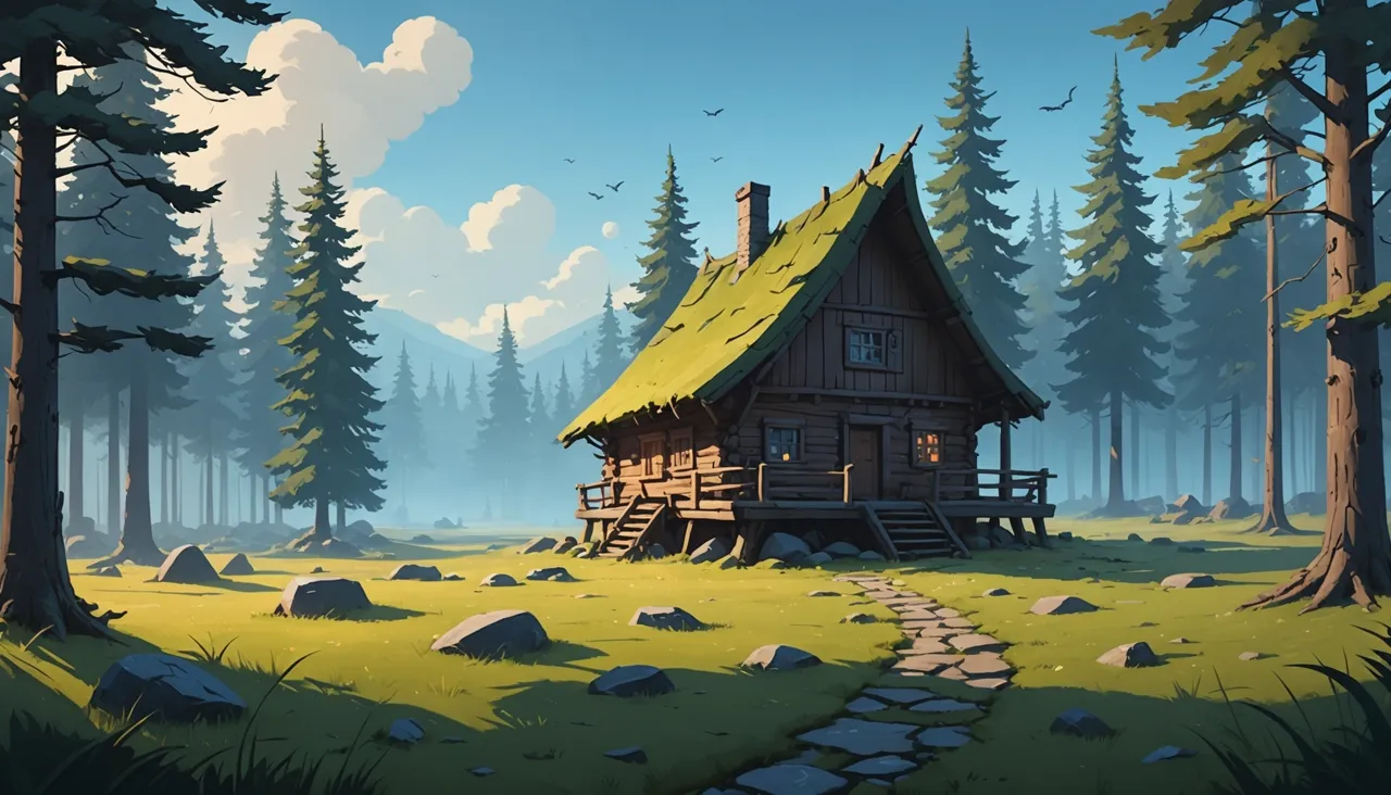 A turf-roofed longhouse in a misty northern pine forest at dawn — setting up a Valheim dedicated server