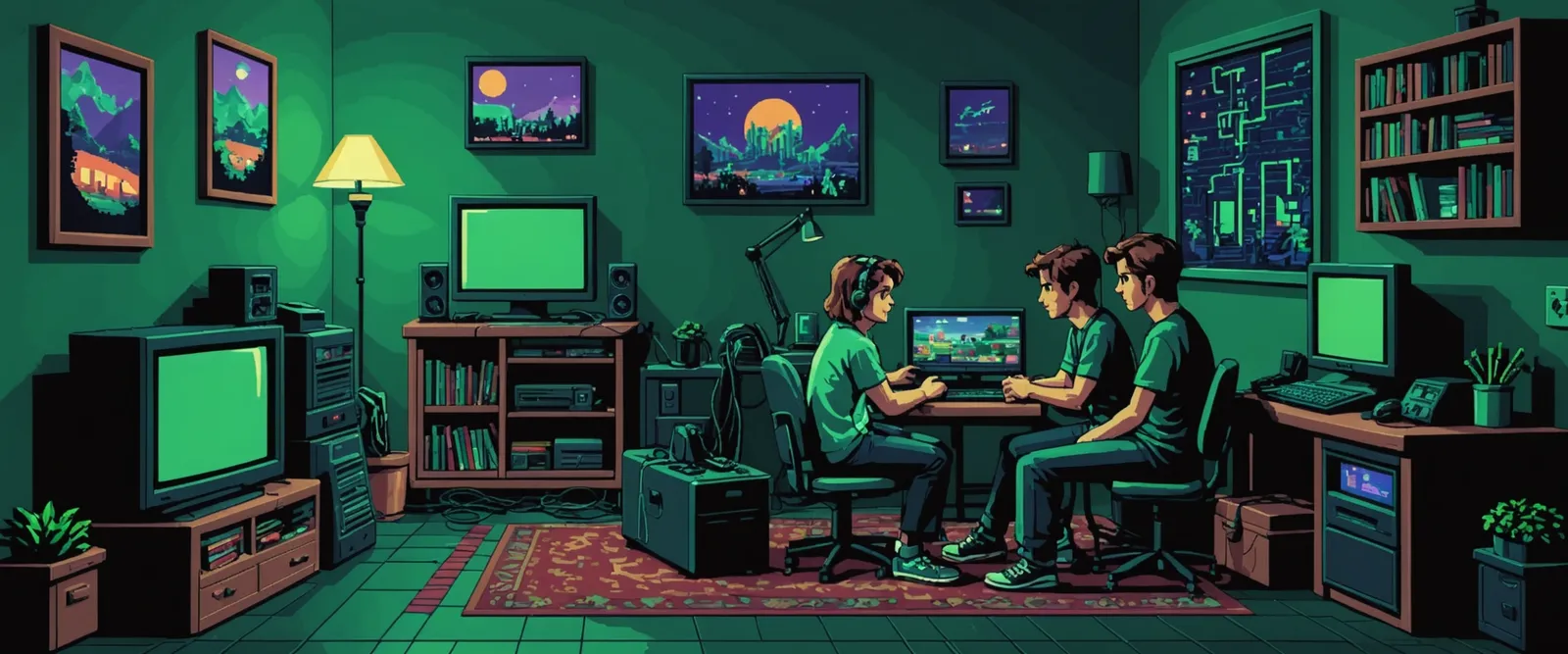 Friends playing together on a GGameHost server at night