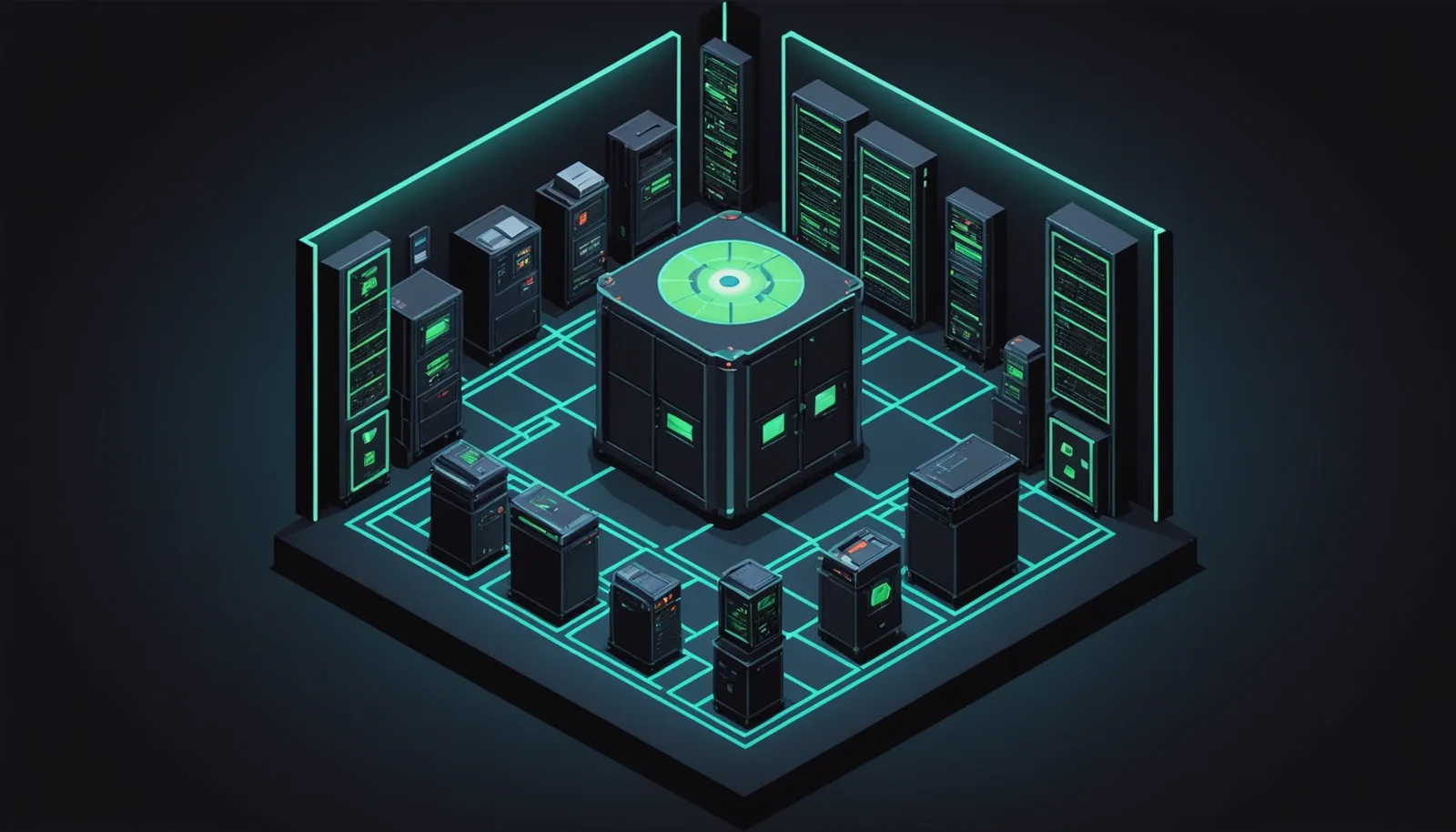 A game server node with player connections branching out from it