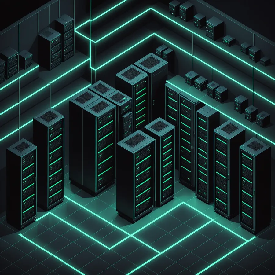 GGameHost low-latency data centre — server racks with green status lights